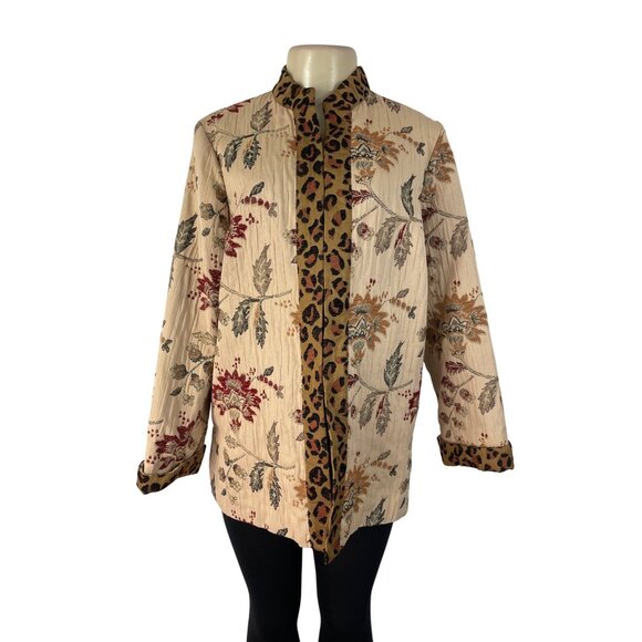 Laura Ashley Women's Beige Long Sleeve Jacket With Multicolor Floral Print Sz PL - Picture 1 of 9
